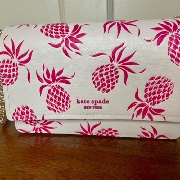 Kate Spade Morgan Pineapple Embossed Flap Chain Wallet Purse - Picture 2 of 11